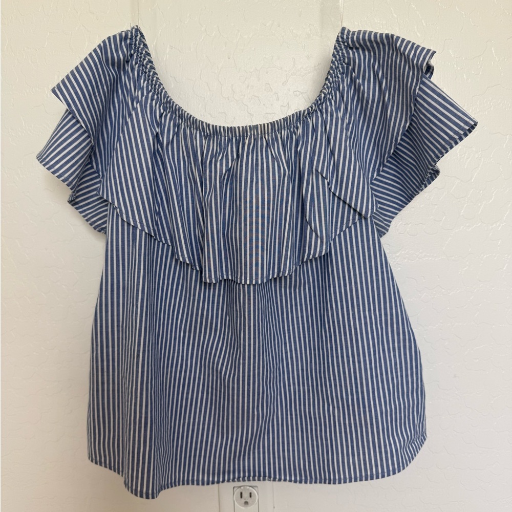 Blue Striped Off-Shoulder Top